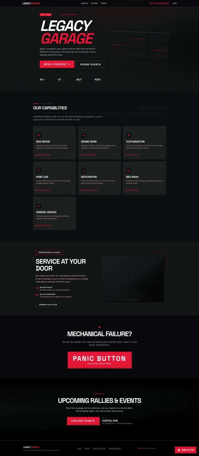 Legacy Garage homepage, full page